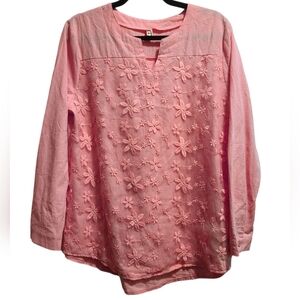 Long-sleeved top with embroidered floral overlay XL